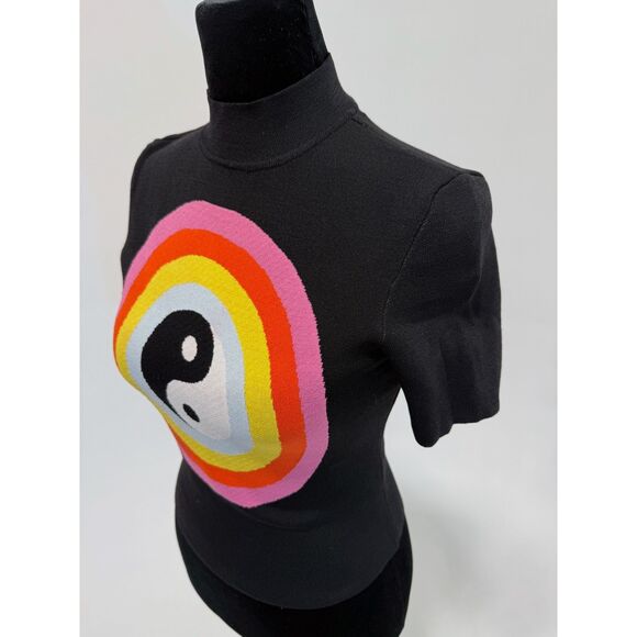 Staud black stretch knit yin yang mock neck crop top - Picture 3 of 7